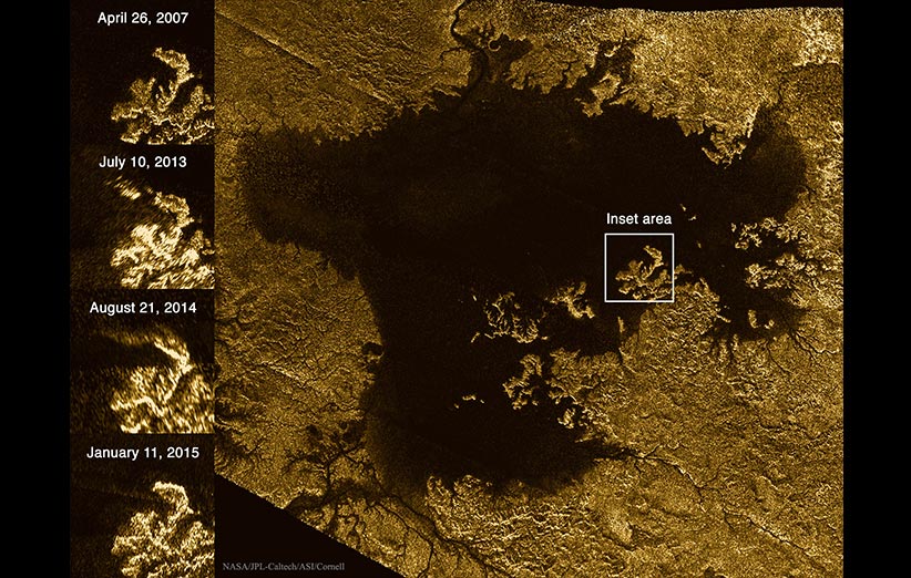 تصویر نجومی روز ناسا (۱۷ اسفند ۹۴): ناپدید شدن عارضه‌ مرموز در دریاچه‌ی قمر زحل